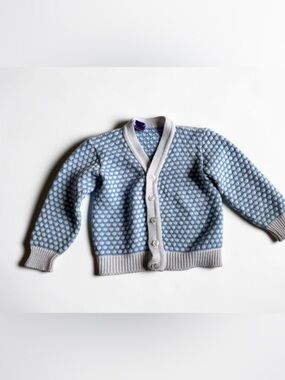 Vintage Baby Knit Cardigan Blue White Button Sweater Retro Infant